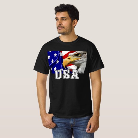 アメリカ国旗と警戒のイーグルT市を持つ米国 Tシャツ (正面フル)
