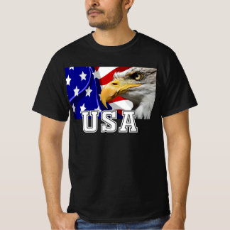 アメリカ国旗と警戒のイーグルT市を持つ米国 Tシャツ