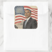 アメリカ国旗と議事堂の前のアメリカ合衆国第44代大統領バラク・オバマ スクエアシール (バッグ)