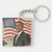 アメリカ国旗と議事堂の前のアメリカ大統領バラク・オバマ キーホルダー (裏面)