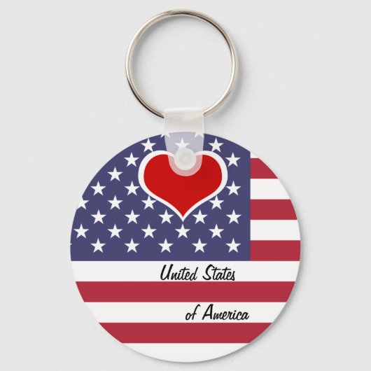 アメリカ国旗と赤いハートラブUSA / America キーホルダー (正面)