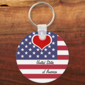 アメリカ国旗と赤いハートラブUSA / America キーホルダー (裏面)
