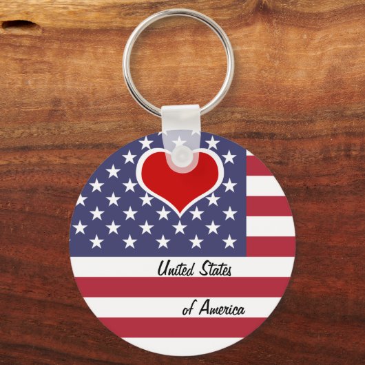 アメリカ国旗と赤いハートラブUSA / America キーホルダー (正面)
