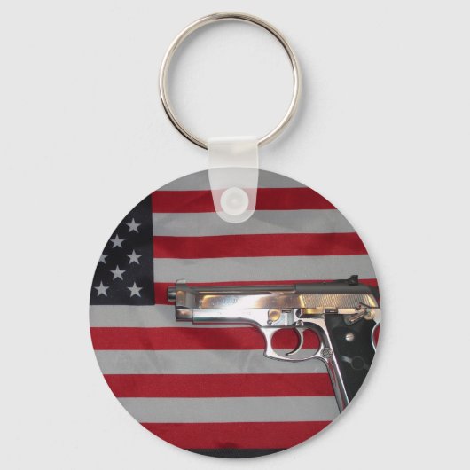 アメリカ国旗と銃のキーチェーン キーホルダー (正面)
