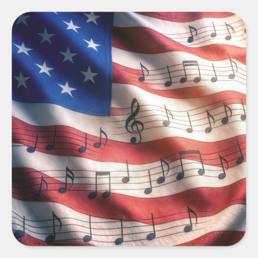 アメリカ国旗と音符 スクエアシール (正面)