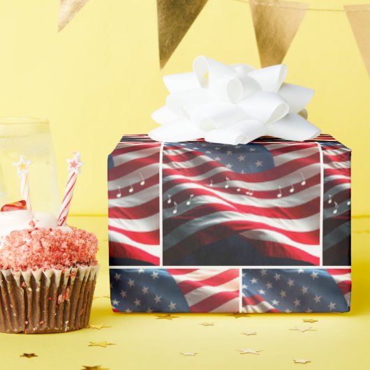 アメリカ国旗と音符 ラッピングペーパー (誕生日パーティー)