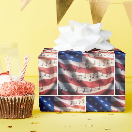 アメリカ国旗と音符 ラッピングペーパー (誕生日パーティー)