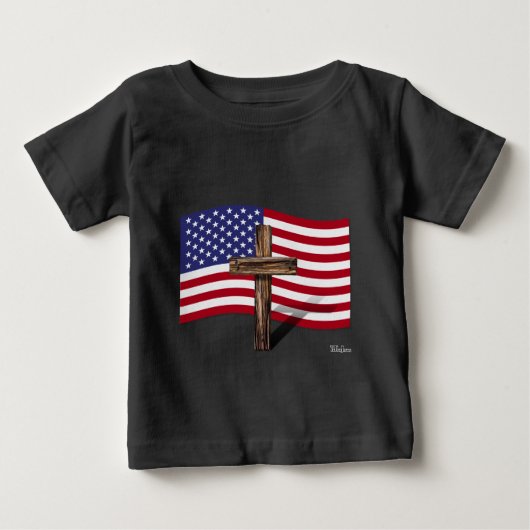 アメリカ国旗と頑丈な十字架 ベビーTシャツ (正面)