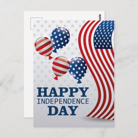 アメリカ国旗と風船が咲き誇る独立記念日 ポストカード (正面/裏面)
