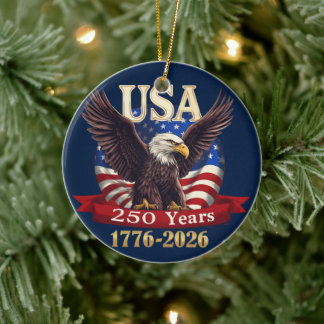 アメリカ国旗と鷲 1776-2026 アメリカ独立250周年 セラミックオーナメント