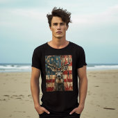 アメリカ国旗と鹿 Tシャツ