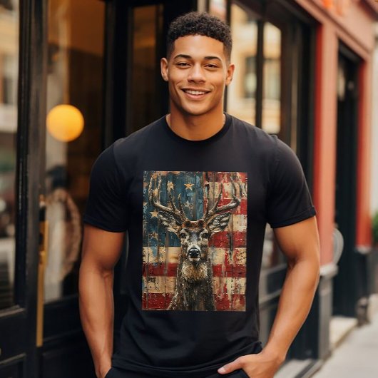 アメリカ国旗と鹿 Tシャツ