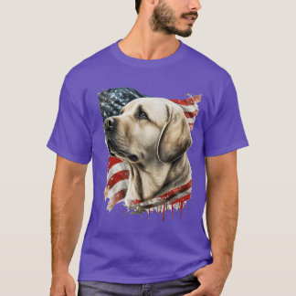 アメリカ国旗と黄色いラブラドール Tシャツ