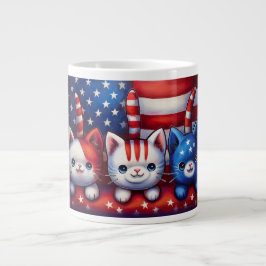 アメリカ国旗と3匹の愛国的な子猫 ジャンボコーヒーマグカップ
