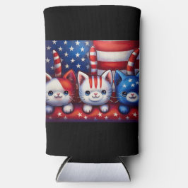 アメリカ国旗と3匹の愛国的な子猫 スリム缶クーラー