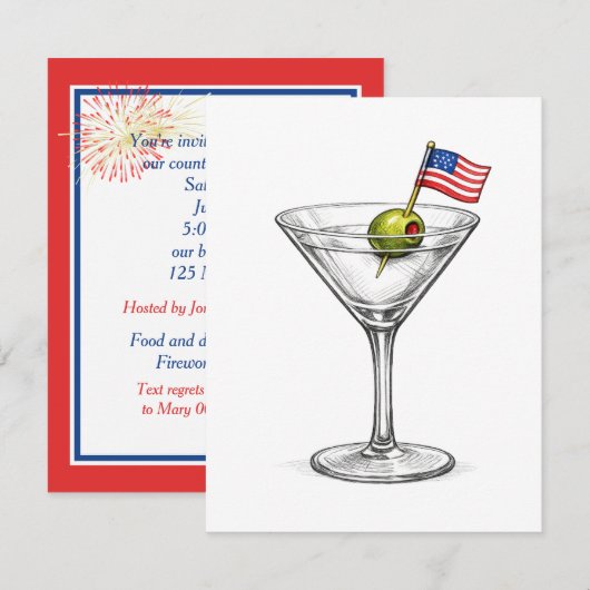 アメリカ国旗と4th of Julyのマティーニ 招待状 (正面/裏面)