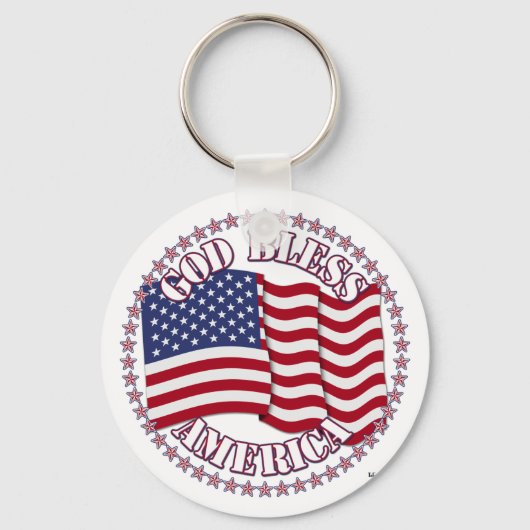 アメリカ国旗と50星でアメリカを祝福 キーホルダー (正面)