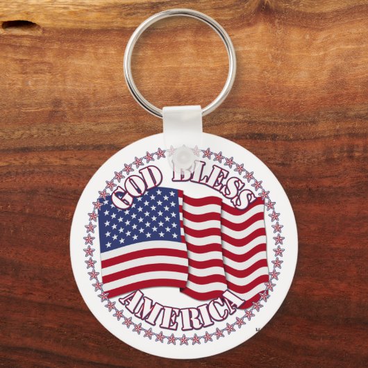 アメリカ国旗と50星でアメリカを祝福 キーホルダー (正面)