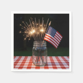 アメリカ国旗と7月4日のスパークラー スタンダードカクテルナプキン