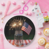 アメリカ国旗と7月4日のスパークラー ペーパープレート (パーティー)