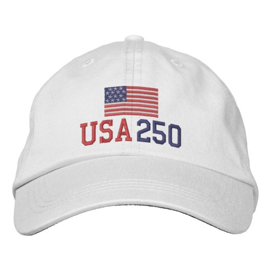 アメリカ国旗とUSA 250 刺繍入りキャップ (正面)