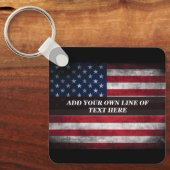 アメリカ国旗にテキストを追加する キーホルダー (正面)