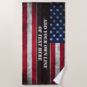 アメリカ国旗にテキストを追加する ビーチタオル (正面)