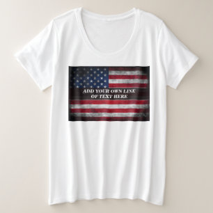 アメリカ国旗にテキストを追加する プラスサイズTシャツ