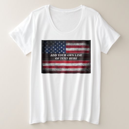 アメリカ国旗にテキストを追加する プラスサイズTシャツ (デザイン正面)