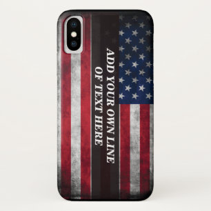 アメリカ国旗にテキストを追加する iPhone X ケース