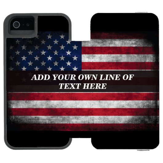 アメリカ国旗にテキストを追加する INCIPIO iPhoneウォレットケース (フォリオ Open)