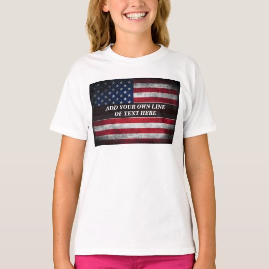 アメリカ国旗にテキストを追加する Tシャツ (正面)