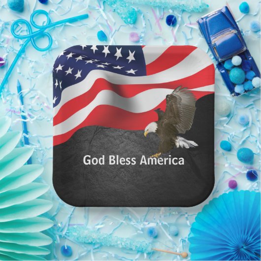 アメリカ国旗にハゲのワシ ペーパープレート (パーティー)