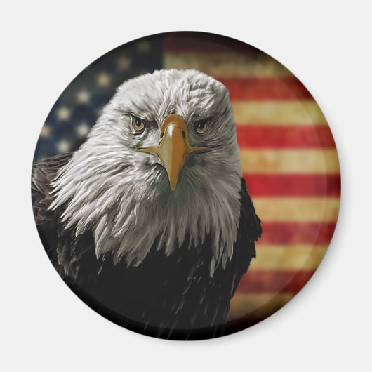 アメリカ国旗にハゲグランジワシ マグネット (正面)