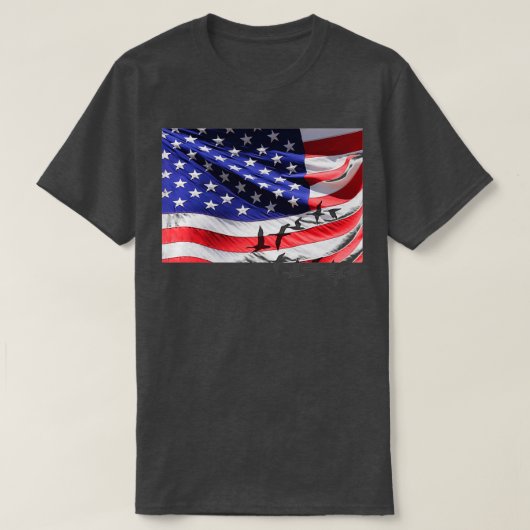 アメリカ国旗にハトの鳥 Tシャツ (デザイン正面)
