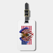 アメリカ国旗に乗ったアメリカワシ ラゲッジタグ (正面縦)
