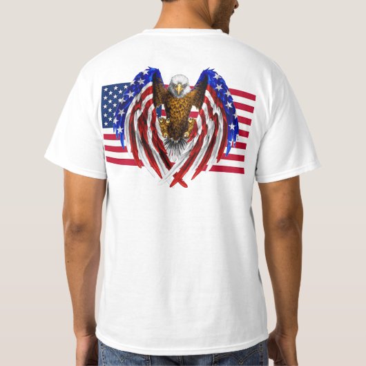 アメリカ国旗に乗ったアメリカワシ Tシャツ (裏面)
