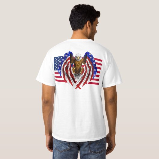 アメリカ国旗に乗ったアメリカワシ Tシャツ (裏面フル)