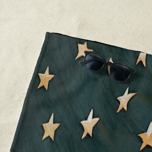 アメリカ国旗に乗るカウボーイ星ストライプ夕日 ビーチタオル (インサイチュ)