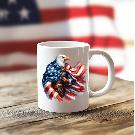 アメリカ国旗に包まれたイーグル 独立記念日 コーヒーマグカップ