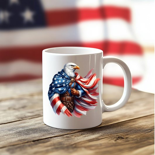 アメリカ国旗に包まれたイーグル 独立記念日 コーヒーマグカップ