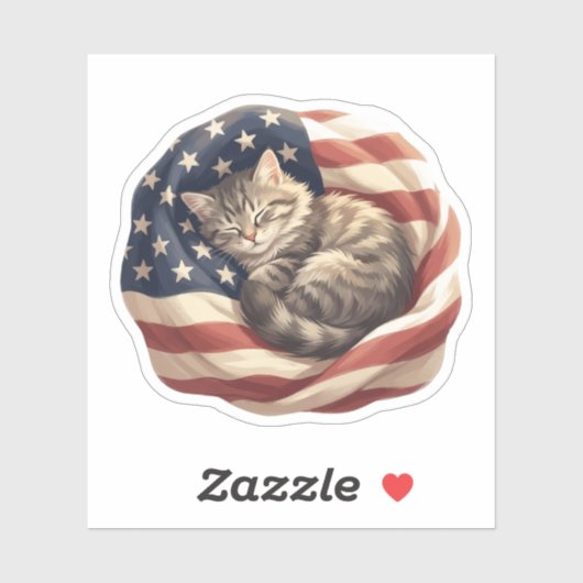 アメリカ国旗に包まれた静かな眠る猫 シール (シート)