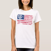 アメリカ国旗に愛国心のある平和のシンボル Tシャツ (正面)