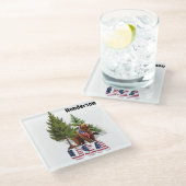 アメリカ国旗に愛国的な茶色のクマ ガラスコースター (アングル)