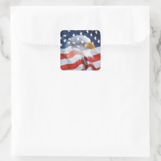 アメリカ国旗に描かれた愛国的なハゲのワシ スクエアシール (バッグ)