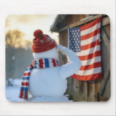 アメリカ国旗に敬礼する雪だるま マウスパッド (正面)