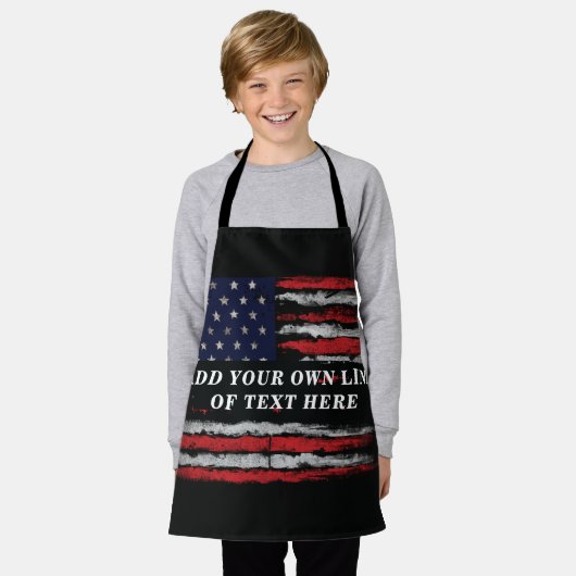 アメリカ国旗に独自の文字をグランジ追加する エプロン (着用した状態)