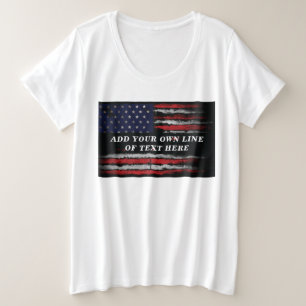 アメリカ国旗に独自の文字をグランジ追加する プラスサイズTシャツ