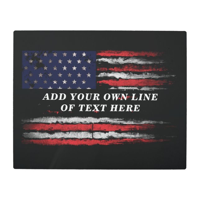 アメリカ国旗に独自の文字をグランジ追加する メタルプリント (正面)