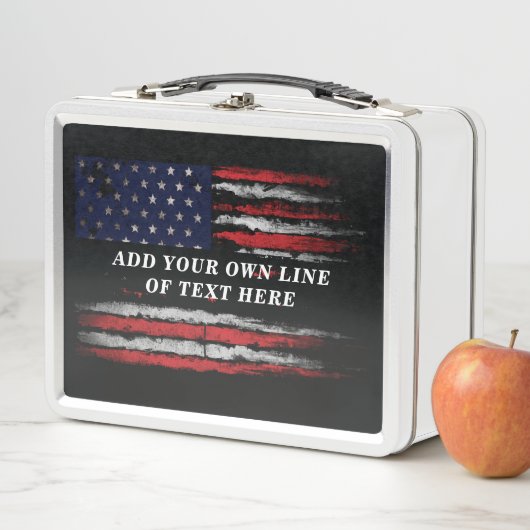 アメリカ国旗に独自の文字をグランジ追加する メタルランチボックス (インサイチュ)